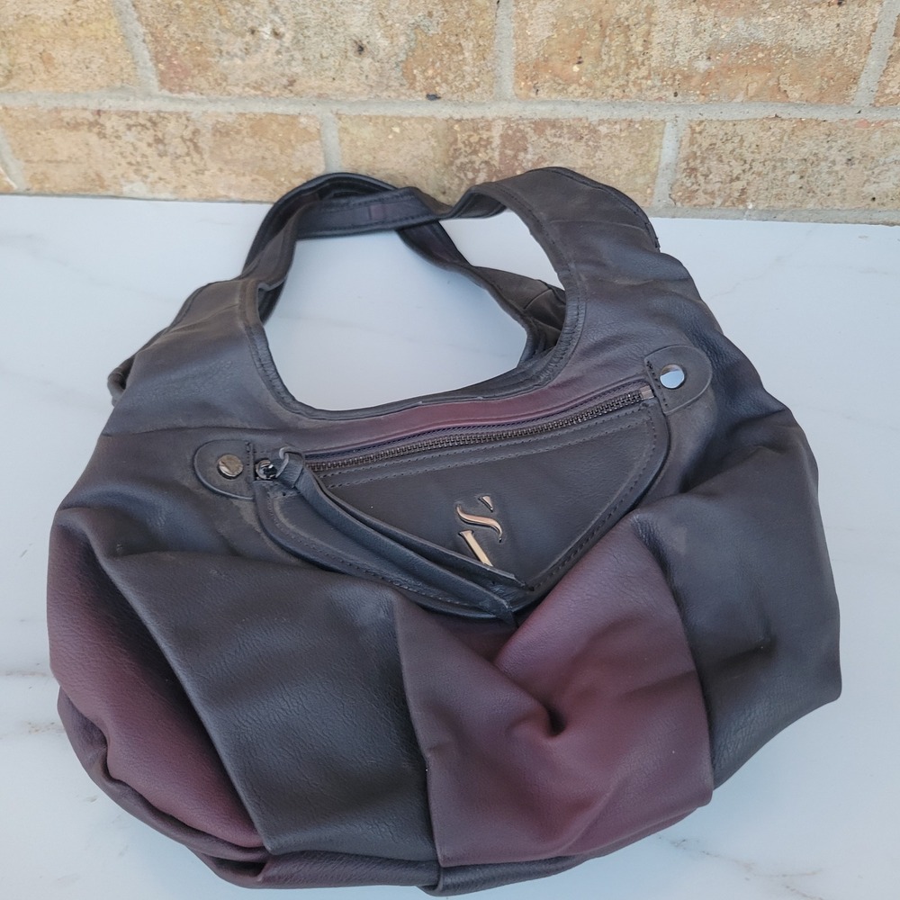 Simply Vera‎ Vera Wang Black Plum Purple Faux Leather Hobo Bag HSV73SH1